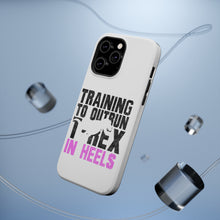 DistinctInk ToughCase for Apple iPhone, Compatible with MagSafe Charging - Training to Outrun T-Rex in Heels