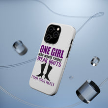 DistinctInk ToughCase for Apple iPhone, Compatible with MagSafe Charging - One Girl Who Would Rather Wear Boots Than Heels