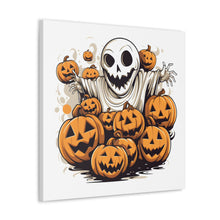 DistinctInk Canvas Wall Art with Ghostly Skeleton and Pumpkins for Halloween