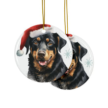 DistinctInk Hanging Ceramic Christmas Tree Ornament with Gold String - Great Gift/Present - 2 3/4 inch Diameter - Beauceron Design