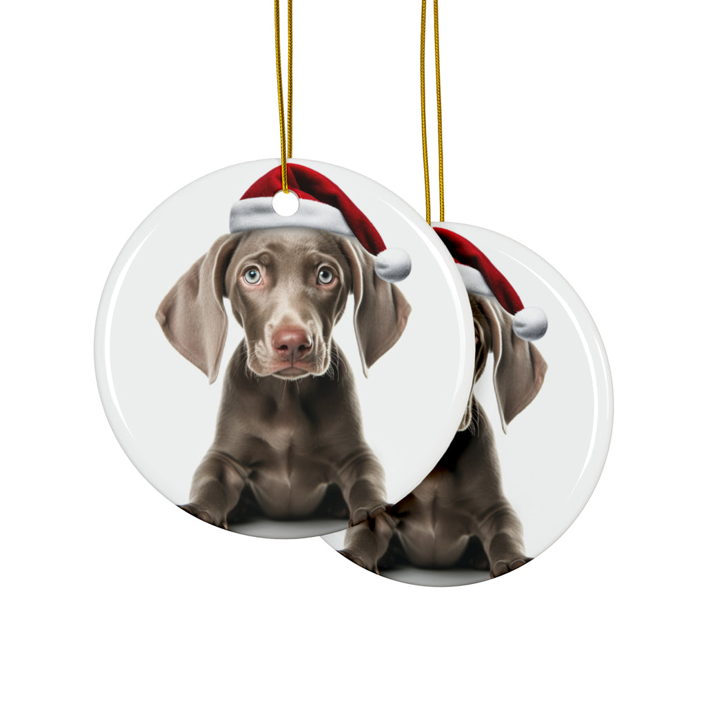 Hanging Ceramic Christmas Tree Ornament with Gold String - Weimaraner Puppy Design, view 2