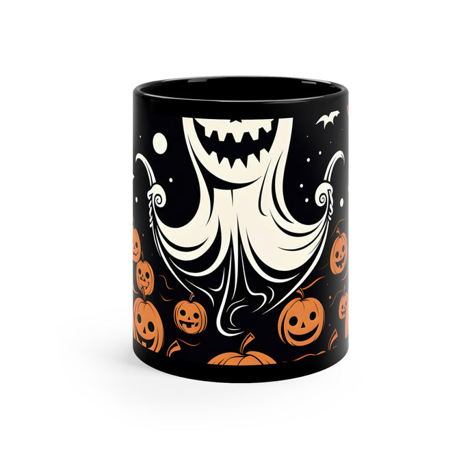 DistinctInk Black Coffee Mug - Ghost Skeleton Cartoon Pumpkins for Halloween