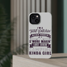 DistinctInk ToughCase for Apple iPhone, Compatible with MagSafe Charging - Tent Pitchin Weiner Roastin S'More Camping Girl