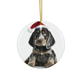 Hanging Ceramic Christmas Tree Ornament with Gold String - Bluetick Coonhound Puppy Design