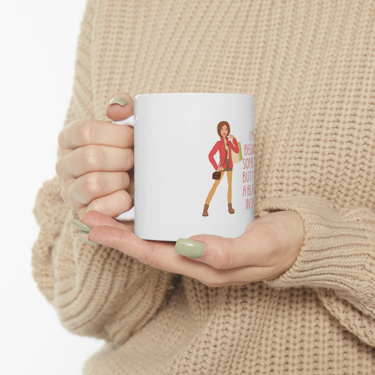 Glossy White Coffee / Tea Mug - Beginner at Some Things Black Belt in Shopping, view 10