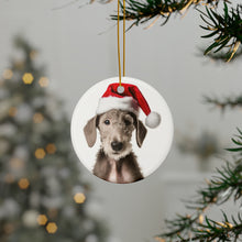 DistinctInk Hanging Ceramic Christmas Tree Ornament with Gold String - Great Gift/Present - 2 3/4 inch Diameter - Bedlington Terrier Puppy Design