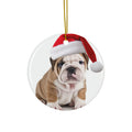 Hanging Ceramic Christmas Tree Ornament with Gold String - Bulldog Puppy Design