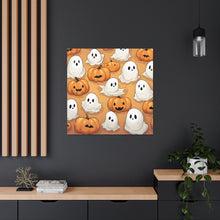 DistinctInk Canvas Wall Art with Ghostly Skeleton Pumpkin Patch for Halloween