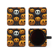 DistinctInk (Set of 4) Corkwood Coasters with Ghastly Skeleton PumpkinsDesign for Halloween