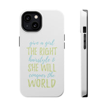 DistinctInk ToughCase for Apple iPhone, Compatible with MagSafe Charging - Girls With Right Hairstyle Will Conquer the World
