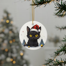 DistinctInk Hanging Ceramic Christmas Tree Ornament with Gold String - Great Gift/Present - 2 3/4 inch Diameter - Bombay Cat Design