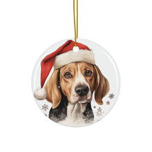 DistinctInk Hanging Ceramic Christmas Tree Ornament with Gold String - Great Gift/Present - 2 3/4 inch Diameter - American Foxhound Design