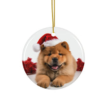 DistinctInk Hanging Ceramic Christmas Tree Ornament with Gold String - Great Gift/Present - 2 3/4 inch Diameter - Chow Chow Puppy Design