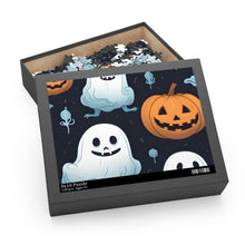 DistinctInk Jigsaw Puzzle with Ghastly Skeleton Pumpkin Patch Design for Halloween