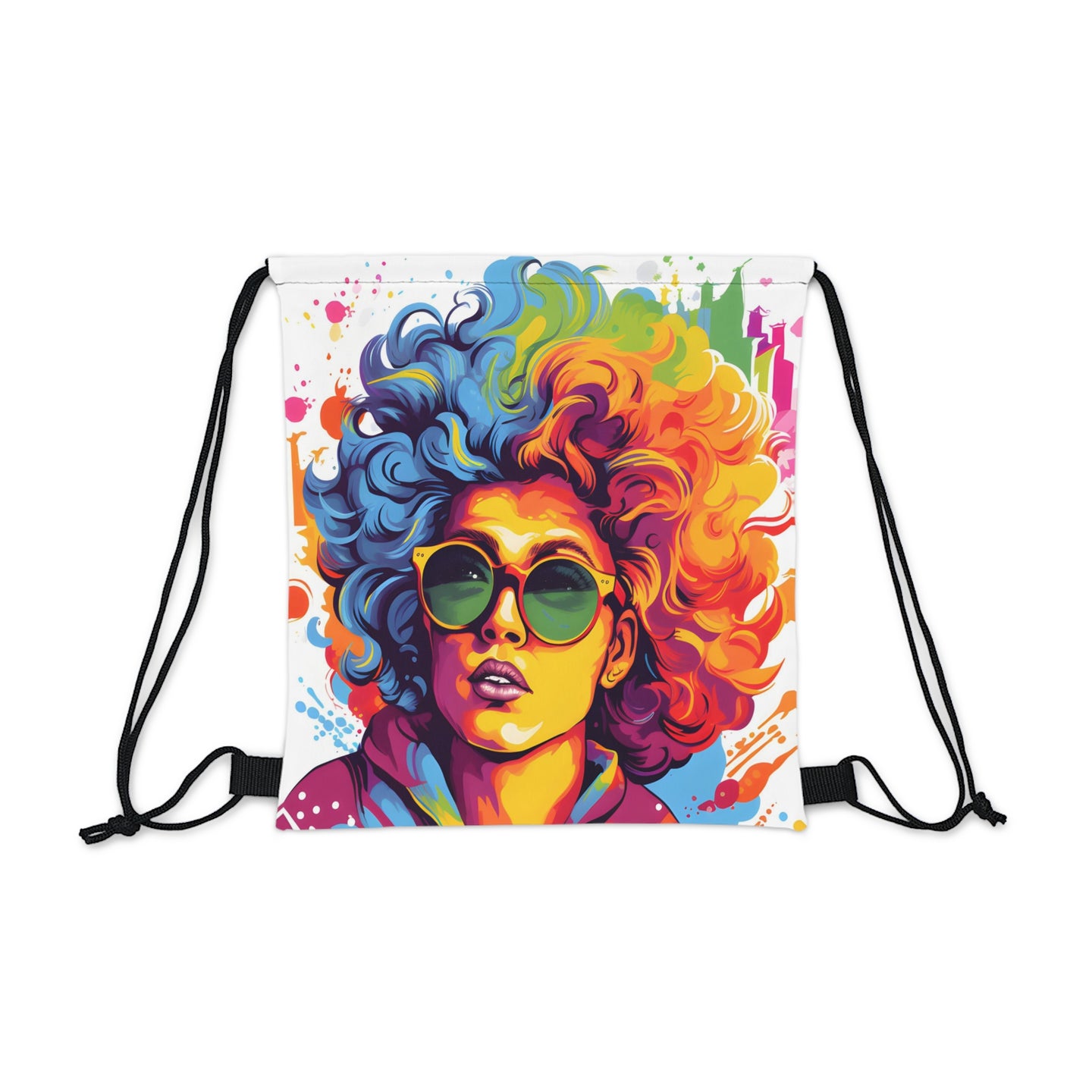 DistinctInk Drawstring Bag Backpack with A World of Words Design for LGBTQ+ Pride