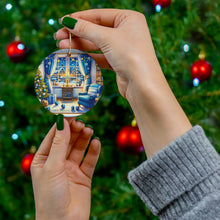 DistinctInk Hanging Ceramic Christmas Tree Ornament Charm with Gold String - Great Gift/Present - 2 3/4 inch Diameter - Hanukkah Holiday Cheer