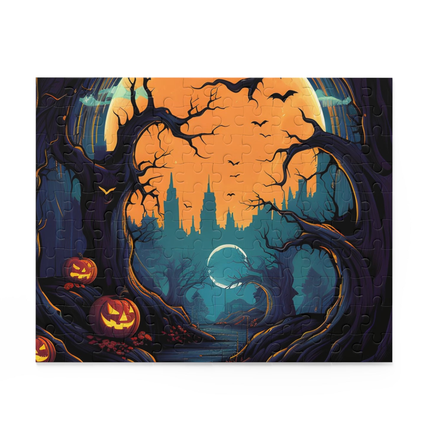 DistinctInk Jigsaw Puzzle with Haunted Evening Nightmare Design for Halloween
