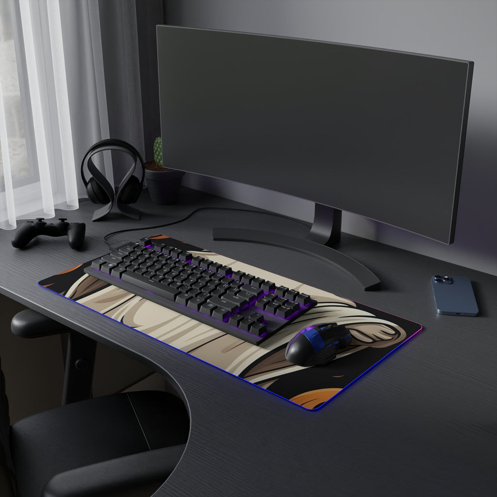 LED Gaming Mouse Pad with Ghastly Skeletal Pumpkin Patch Design for Halloween, view 15