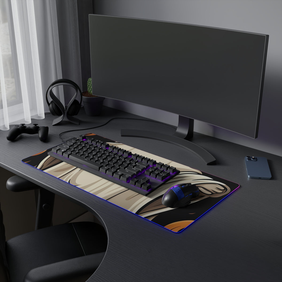 LED Gaming Mouse Pad with Ghastly Skeletal Pumpkin Patch Design for Halloween, view 15
