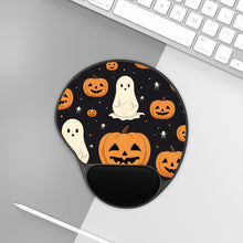 DistinctInk Mouse Pad with Wrist Rest  with Spooky Skeleton Pumpkin Patch Design for Halloween