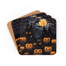 DistinctInk (Set of 4) Corkwood Coasters with Spooky All Hallows' EveDesign for Halloween