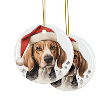 DistinctInk Hanging Ceramic Christmas Tree Ornament with Gold String - Great Gift/Present - 2 3/4 inch Diameter - American Foxhound Design
