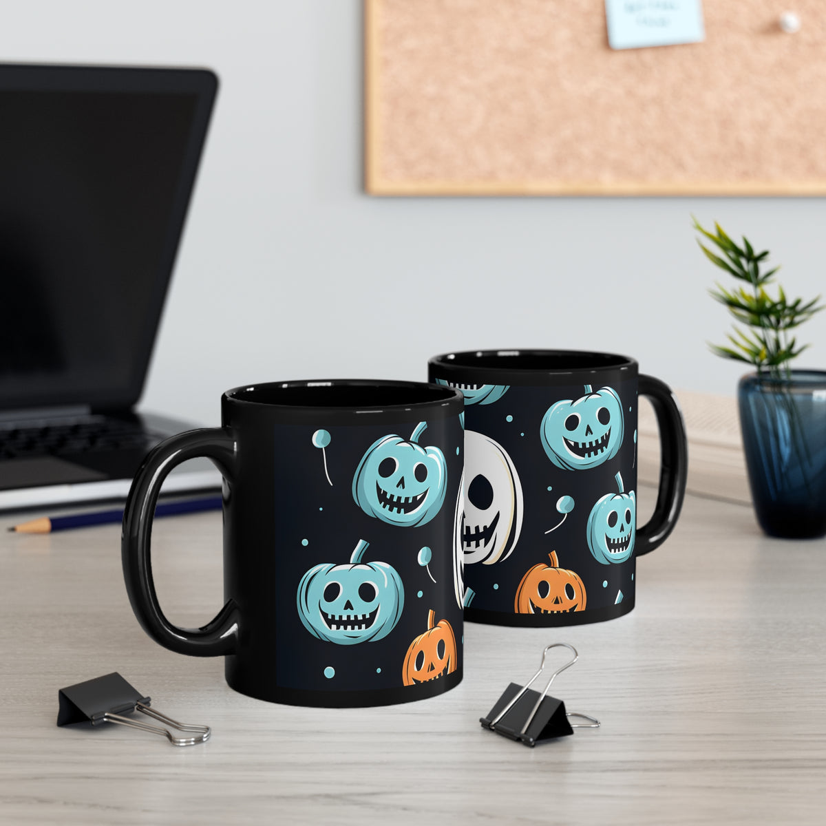 Black Coffee Mug - Skele-Ghostly Pumpkin Patch for Halloween, view 5