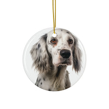 DistinctInk Hanging Ceramic Christmas Tree Ornament with Gold String - Great Gift/Present - 2 3/4 inch Diameter - English Setter Design