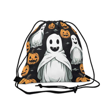 DistinctInk Drawstring Bag / Backpack with Skelepumpkin Ghostpattern Design for Halloween
