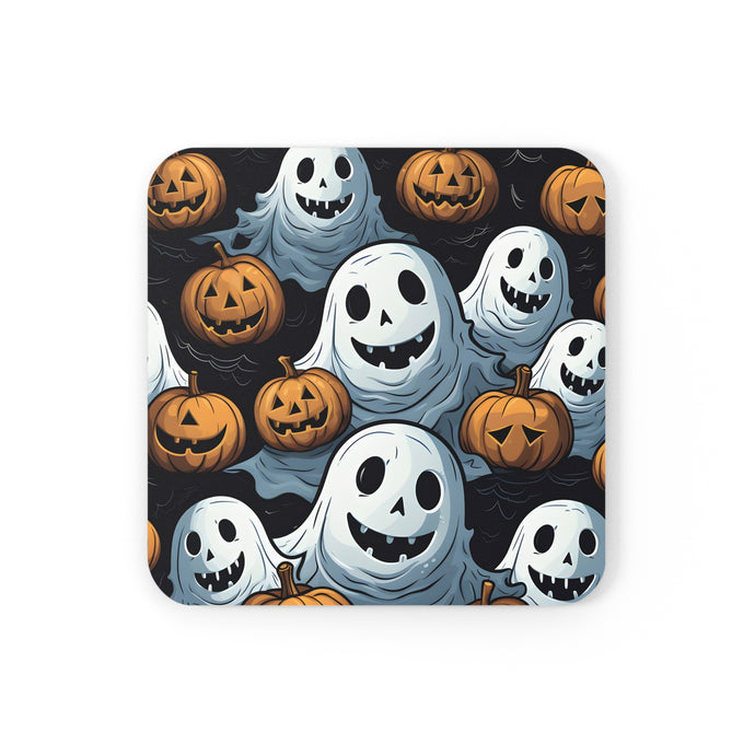 DistinctInk (Set of 4) Corkwood Coasters with Ghoulish Ghostbusters and PumpkinsDesign for Halloween