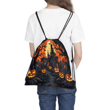 DistinctInk Drawstring Bag Backpack with Darkness Falls on Halloween Design for Halloween