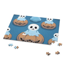 DistinctInk Jigsaw Puzzle with Ghost Skeleton Pumpkin Pattern Design for Halloween