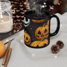 DistinctInk Black Coffee Mug - Ghastly Skeleton Pumpkins for Halloween