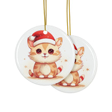 DistinctInk Hanging Ceramic Christmas Tree Ornament with Gold String - Great Gift/Present - 2 3/4 inch Diameter - Singapura Cat Design