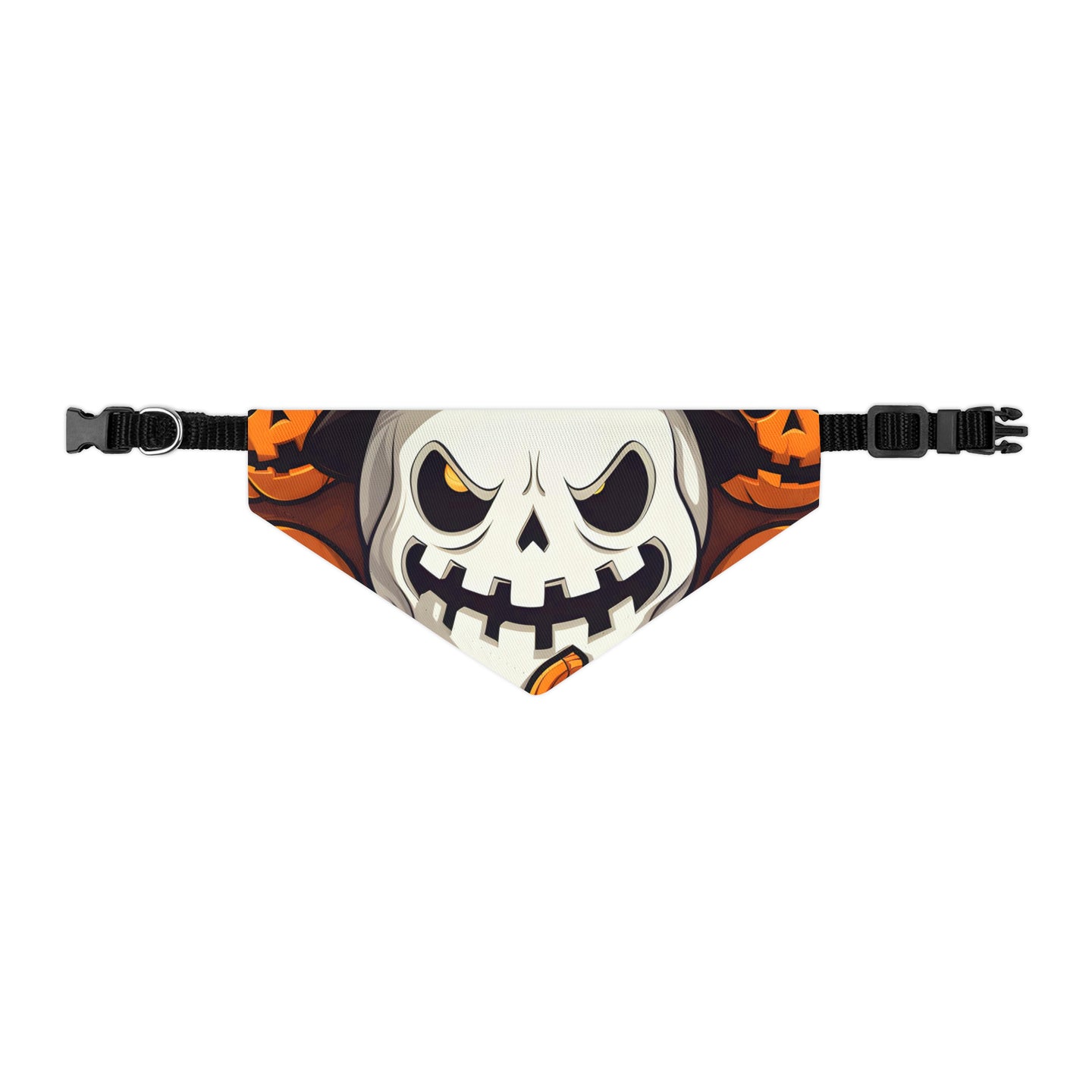 DistinctInk Adjustable Pet Banana Collar with Spooky Skeleton Pumpkin Patch Design for Halloween