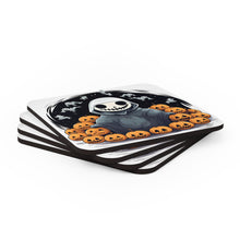 DistinctInk (Set of 4) Corkwood Coasters with Skeleton Ghost and PumpkinDesign for Halloween