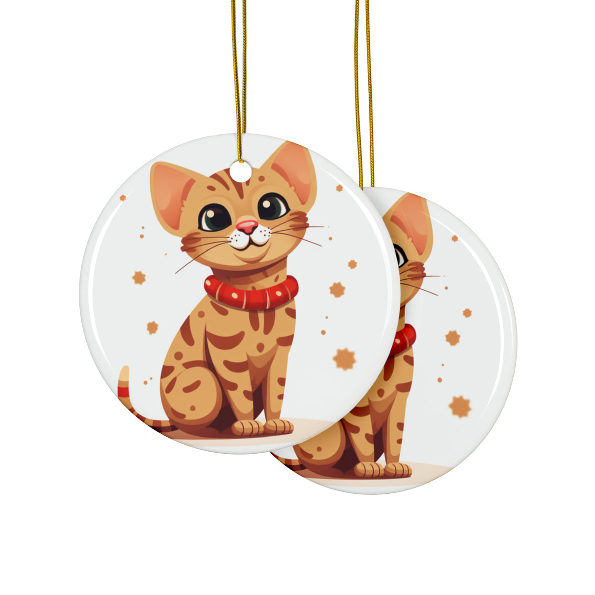 Hanging Ceramic Christmas Tree Ornament with Gold String - Ocicat Cat Design, view 2
