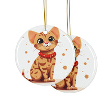 DistinctInk Hanging Ceramic Christmas Tree Ornament with Gold String - Great Gift/Present - 2 3/4 inch Diameter - Ocicat Cat Design