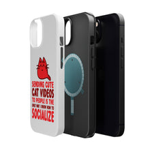 DistinctInk ToughCase for Apple iPhone, Compatible with MagSafe Charging - Sending Cute Cat Videos How I Socialize