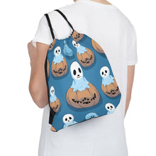 DistinctInk Drawstring Bag / Backpack with Ghost Skeleton Pumpkin Pattern Design for Halloween
