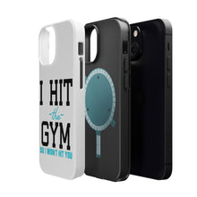 DistinctInk ToughCase for Apple iPhone, Compatible with MagSafe Charging - I Hit the Gym So I Won't Hit You