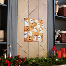 DistinctInk Canvas Wall Art with Ghostly Skeleton Pumpkin Patch for Halloween