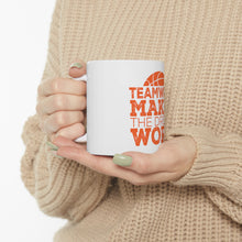DistinctInk Glossy White Coffee / Tea Mug - Teamwork Makes the Dream Work Basketball