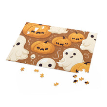 DistinctInk Jigsaw Puzzle with Ghastly Skeleton Pumpkin Cartoon Design for Halloween