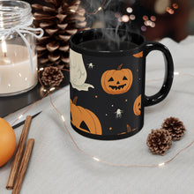 DistinctInk Black Coffee Mug - Spooky Skeleton Pumpkin Patch for Halloween