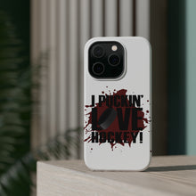 DistinctInk ToughCase for Apple iPhone, Compatible with MagSafe Charging - I Puckin' Love Hockey
