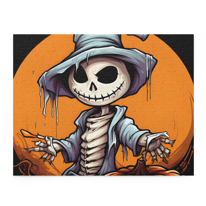 DistinctInk Jigsaw Puzzle with Haunted Jack-O'-Skeleton Design for Halloween