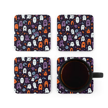 DistinctInk (Set of 4) Corkwood Coasters with Skeletal Ghostly PumpkinsDesign for Halloween