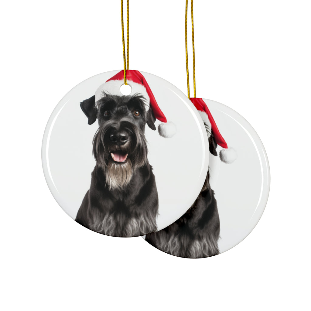Hanging Ceramic Christmas Tree Ornament with Gold String - Giant Schnauzer Design, view 2