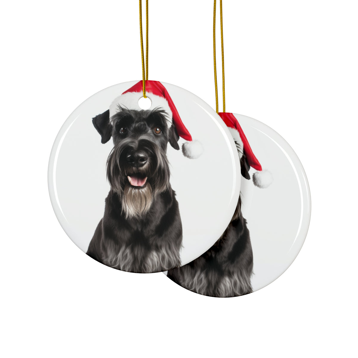 Hanging Ceramic Christmas Tree Ornament with Gold String - Giant Schnauzer Design, view 2
